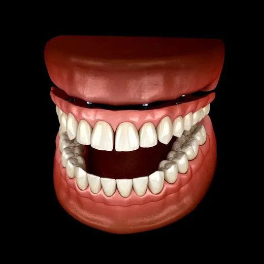 Ilustração de prótese total fixa instalada sobre implantes